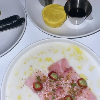 Swan - Alaskan King Crab Tempura, Hamachi Crudo* - Modern European Near Me - Miami, Florida Swan - Alaskan King Crab Tempura, Hamachi Crudo* - Modern European Near Me - Miami, Florida