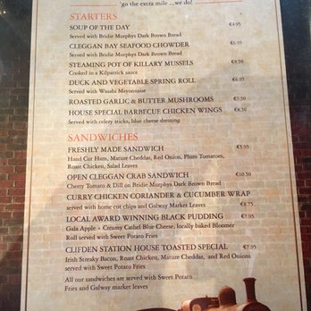 Clifden Station House Bar - Menu 1 of 3 - Irish Near Me - Clifden, G Clifden Station House Bar - Menu 1 of 3 - Irish Near Me - Clifden, G