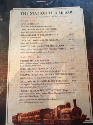 Menu photo 3 Clifden Station House Bar Clifden, G Menu photo 3 Clifden Station House Bar Clifden, G