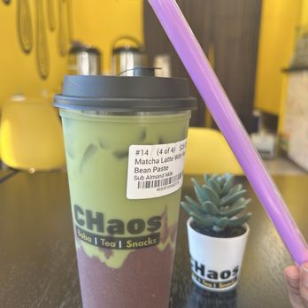 Chaos Bubble Shoppe - Matcha Latte with Red Bean Paste - Bubble Tea Near Me - Chino Hills, California Chaos Bubble Shoppe - Matcha Latte with Red Bean Paste - Bubble Tea Near Me - Chino Hills, California