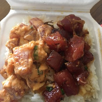 Ono Seafood - Combo with white rice. Half shoyu half spicy ahi. - Seafood Near Me - Honolulu, Hawaii Ono Seafood - Combo with white rice. Half shoyu half spicy ahi. - Seafood Near Me - Honolulu, Hawaii