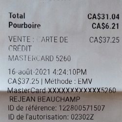 Basile - 2021-08-16 / $37.25 avec taxes et pourboire par Kathy P.