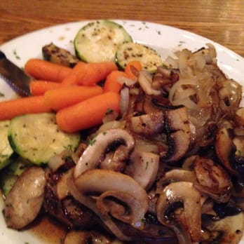 Checkers II - NY strip- got onions and mushrooms instead of potatoes - German Near Me - Union, Illinois