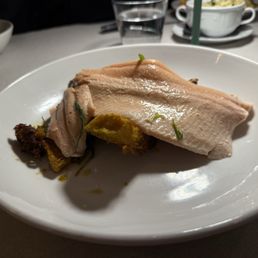Poached trout with squash and brussels sprouts