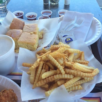 Chicken Delight - Fries, cole slaw and the best corn bread I've ever had - Chicken Wings Near Me - Westbury, New York