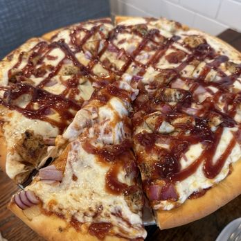 The Great Room Cafe - Bacon & BBQ Chicken Pizza - 16" - Breakfast & Brunch Near Me - Redondo Beach, California The Great Room Cafe - Bacon & BBQ Chicken Pizza - 16" - Breakfast & Brunch Near Me - Redondo Beach, California