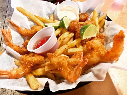 Photo of Dirty Al's Seafood Market & Cajun Kitchen - Brownsville, TX, US. fried shrimp and fries