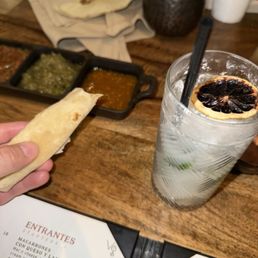 Coconut breeze, handmade tortillas and salsa Coconut breeze, handmade tortillas and salsa
