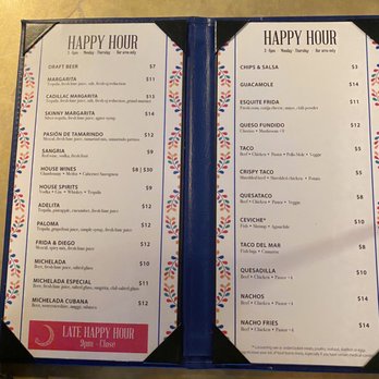 Cantina Frida - Happy Hour menu- October 2022 - New Mexican Cuisine Near Me - Beverly Hills, California