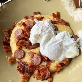 Botanic - Two poached eggs with bacon and sausage !! Yum perfectly cooked - Southern Near Me - Opelika, Alabama