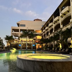 La Mision - Pool area at night.