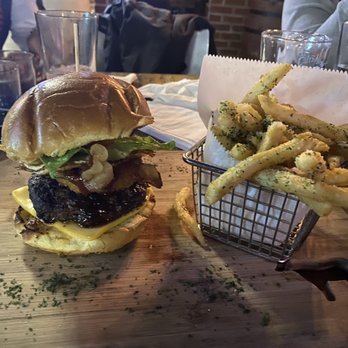 HK Kitchen & Draft House - Texan Burger with truffle fries!!! - Bars Near Me - Bronx, New York