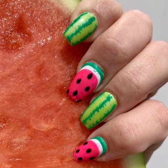 Pro Nails - Watermelon Nails by Dylan. He even made the water drops!!! - Nail Salons Near Me - Mahwah, New Jersey Pro Nails - Watermelon Nails by Dylan. He even made the water drops!!! - Nail Salons Near Me - Mahwah, New Jersey