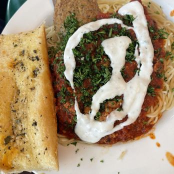 Oregano's - Angel Hair Pasta with meatball sauce with ranch dressing on top - Italian Near Me - Goodyear, Arizona