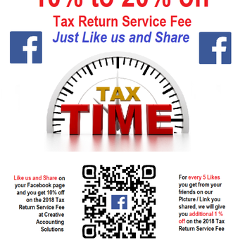 Creative Accounting Solutions - Like us on Facebook and share. You will get up to 20% off on the 2018 Tax Return Service Fee. https://www.facebook.com/cas.uscpa/ - Payroll Services Near Me - Quincy, Massachusetts Creative Accounting Solutions - Like us on Facebook and share. You will get up to 20% off on the 2018 Tax Return Service Fee. https://www.facebook.com/cas.uscpa/ - Payroll Services Near Me - Quincy, Massachusetts