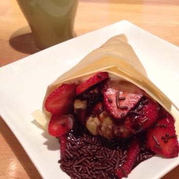 Sweet Indulgence - Strawberry crepe with vanilla ice cream and chocolate sauce. - Desserts Near Me - Millbrae, California