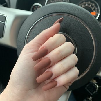 Grand Nail Spa - matte dip, coffin shape, with tips - Nail Salons Near Me - Dallas, Texas