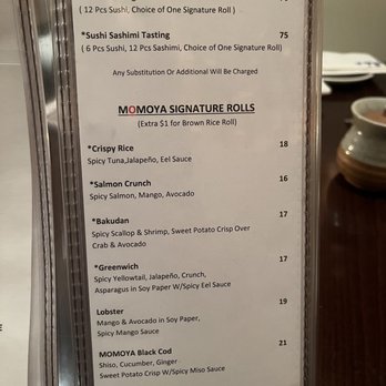 Momoya - Menu as of July 2022 - Sushi Bars Near Me - New York, New York