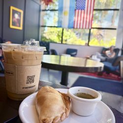 Tortoni Caffe - Horchata latte and chicken empanada