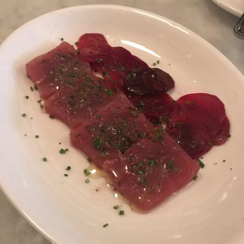 Neptune Oyster - Tuna crudo with beets (not pickled) and an olive oil drizzle. Very light and fresh. - Seafood Near Me - Boston, Massachusetts Neptune Oyster - Tuna crudo with beets (not pickled) and an olive oil drizzle. Very light and fresh. - Seafood Near Me - Boston, Massachusetts