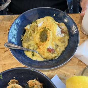 Eggspectation - Gambrills - Shrimp crab eggs Benedict.  This was tasty but my friend wishes she had said not grits. Cheesy grits took it over the top for her. - Breakfast & Brunch Near Me - Gambrills, Maryland