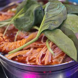 Hungry Pot Korean BBQ & Hot Pot - My delicious hhot pot. My brother were Tom Yum broth and spi y Sichuan broth.