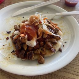 Cheese Pupusa with Pastor meat on top! Let me tell you! This is the way...