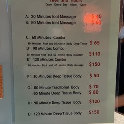 My Foot Massage - Menu with updated prices