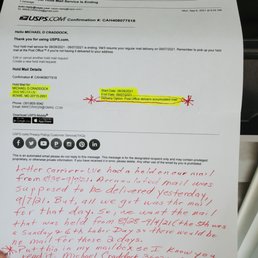Note I Left for letter carrier which he didn't put back in the mailbox as I had requested.