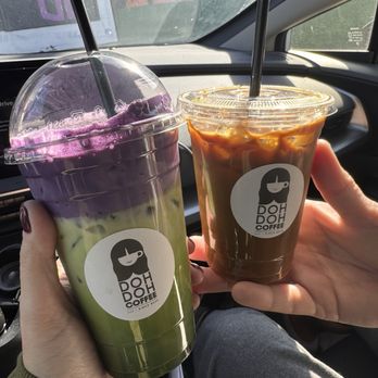 Doh Doh Coffee - Iced matcha with an ube soft top & a Vietnamese iced coffee - Coffee & Tea Near Me - San Diego, California Doh Doh Coffee - Iced matcha with an ube soft top & a Vietnamese iced coffee - Coffee & Tea Near Me - San Diego, California