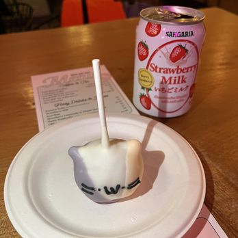 NEKO: A Cat Cafe - Snickerdoodle cake ball and strawberry milk! - Themed Cafes Near Me - Seattle, Washington