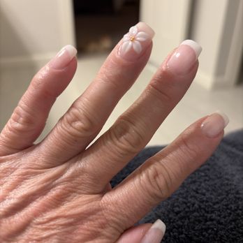 Happy Nails Boutique - French manicure with a white flower. So beautiful. - Nail Salons Near Me - CLACKAMAS, Oregon Happy Nails Boutique - French manicure with a white flower. So beautiful. - Nail Salons Near Me - CLACKAMAS, Oregon