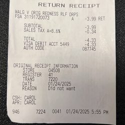 Walgreens - Return receipt