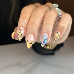 Dara Studio Nail Art - Russian manicure technique or Sculptured gel manicure. Builder gel. Custom nail art. Handprinted by nail brush