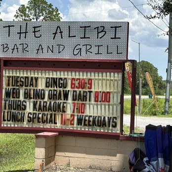 The Alibi - Sign out front of bar/restaurant. - Dive Bars Near Me - Geneva, Florida The Alibi - Sign out front of bar/restaurant. - Dive Bars Near Me - Geneva, Florida