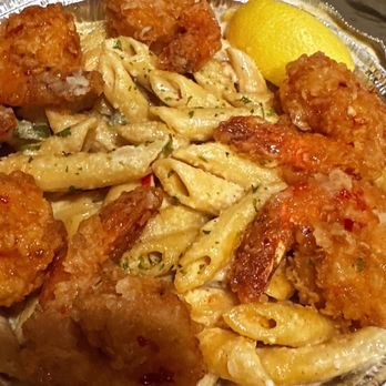 Chloe's - Garlic honey shrimp with rasta pasta - Caribbean Near Me - Brooklyn, New York Chloe's - Garlic honey shrimp with rasta pasta - Caribbean Near Me - Brooklyn, New York