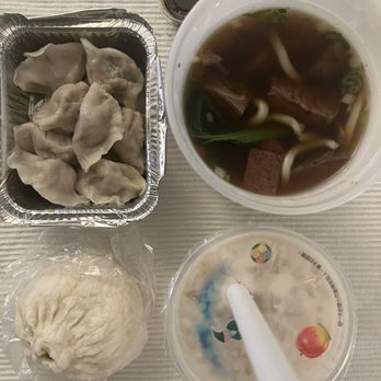 Beijing Dumpling - 08. Boiled Chive and Pork Dumplings, Vanilla Milk Tea with Boba, 47. Pork and Cabbage Buns, 19. Beef Noodle Soup - Chinese Near Me - Forest Hills, New York