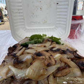 D’s Steak Truck - Plate #2, steak with onions and mushrooms. Smells sooooo ono! And tasted so yummy! Tried my best but could not finish. - Food Trucks Near Me - Kahuku, Hawaii D’s Steak Truck - Plate #2, steak with onions and mushrooms. Smells sooooo ono! And tasted so yummy! Tried my best but could not finish. - Food Trucks Near Me - Kahuku, Hawaii