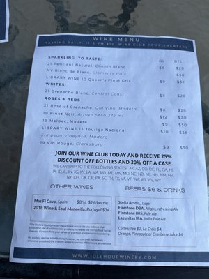 Menu photo 6 Idle Hour Winery & Kitchen Oakhurst, CA