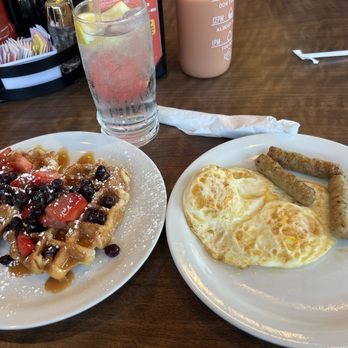 Denny's - Berry waffles and eggs and sausage - Diners Near Me - Brentwood, California Denny's - Berry waffles and eggs and sausage - Diners Near Me - Brentwood, California