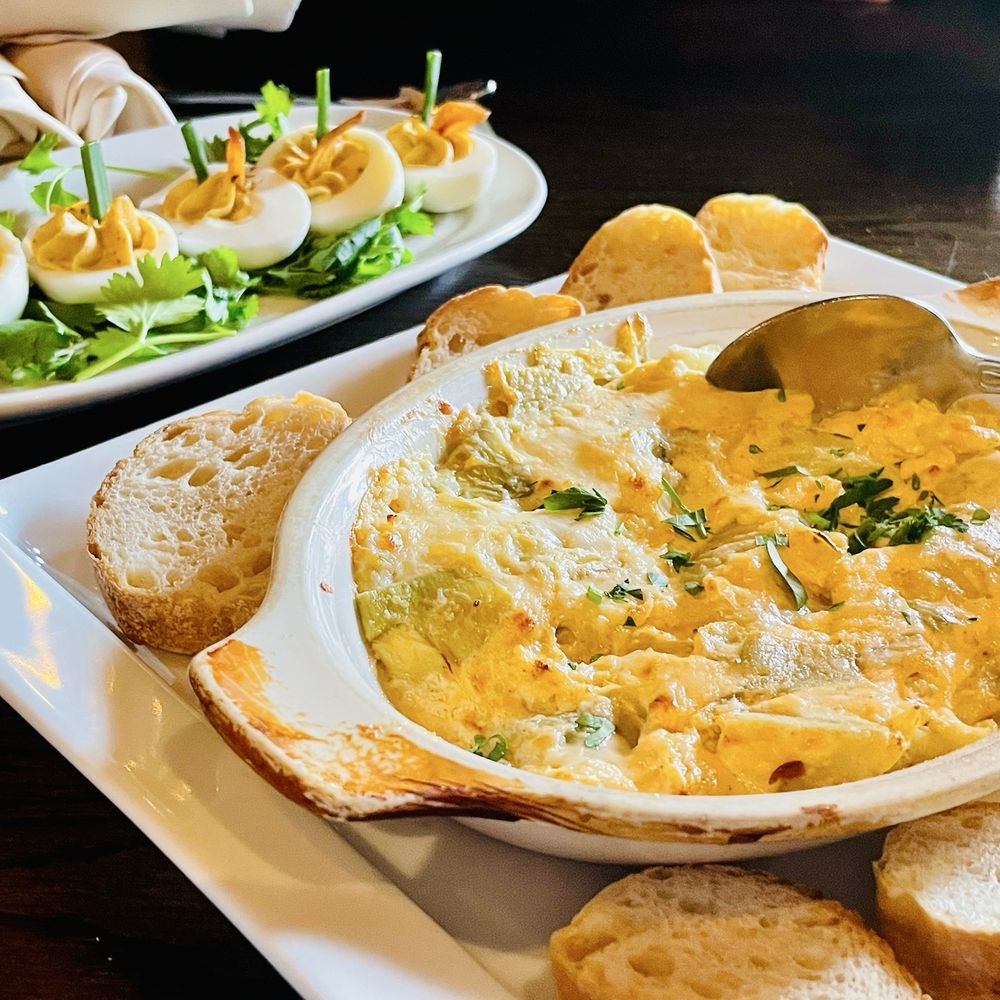 Lady Gregory's - Cheddar artichoke dip and deviled eggs - New American Near Me - Chicago, Illinois Lady Gregory's - Cheddar artichoke dip and deviled eggs - New American Near Me - Chicago, Illinois