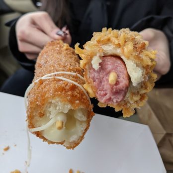 Jongro Rice Hotdog - Inside the mozzarella and ramyon dogs - Hot Dogs Near Me - Flushing, New York Jongro Rice Hotdog - Inside the mozzarella and ramyon dogs - Hot Dogs Near Me - Flushing, New York