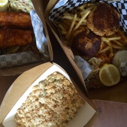 Fish & chips, crab cakes, crab mac & cheese Fish & chips, crab cakes, crab mac & cheese