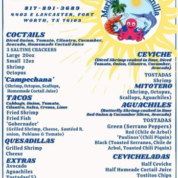 Mariscos El Cachanilla - Menu - Food Trucks Near Me - Fort Worth, Texas Mariscos El Cachanilla - Menu - Food Trucks Near Me - Fort Worth, Texas