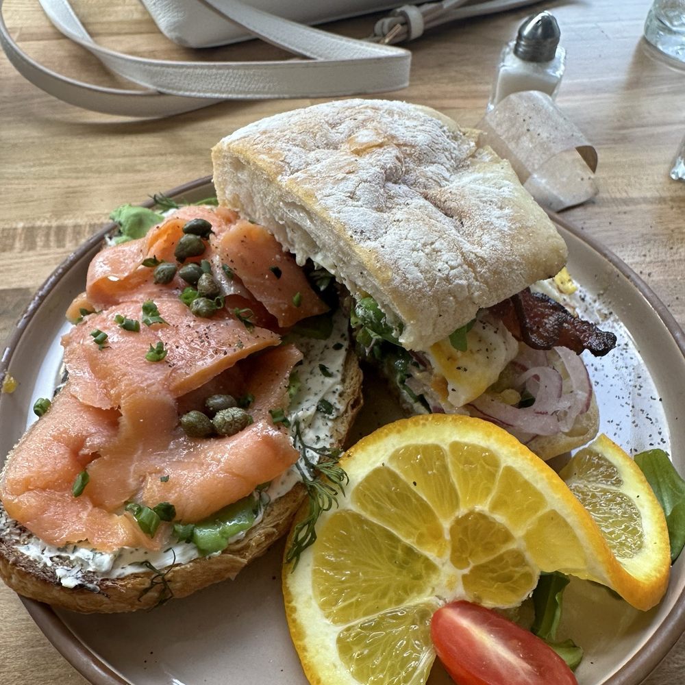 The Bees Knees Bistro - Left Love you lox, right half a herbivore with bacon on ciabatta - Cafes Near Me - Wallingford, Connecticut The Bees Knees Bistro - Left Love you lox, right half a herbivore with bacon on ciabatta - Cafes Near Me - Wallingford, Connecticut