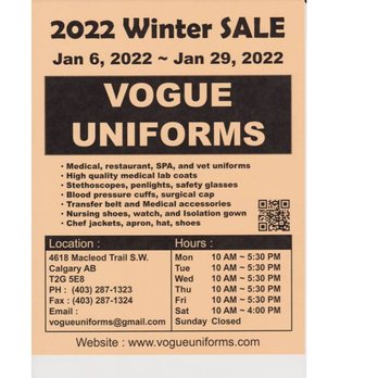 Vogue Uniforms Discount Centre - 2022 Winter sale - Uniforms Near Me - Calgary, Alberta