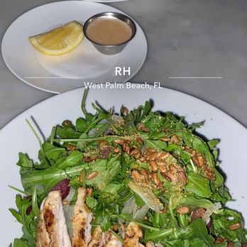 RH Rooftop Restaurant at RH West Palm - arugula salad with chicken and side of broccolini (soooo good) - Wine Bars Near Me - West Palm Beach, Florida RH Rooftop Restaurant at RH West Palm - arugula salad with chicken and side of broccolini (soooo good) - Wine Bars Near Me - West Palm Beach, Florida