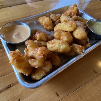 Alebird - Cheese curds with sriracha Mayo & honey mustard dipping sauces. - Burgers Near Me - Byron Center, Michigan Alebird - Cheese curds with sriracha Mayo & honey mustard dipping sauces. - Burgers Near Me - Byron Center, Michigan