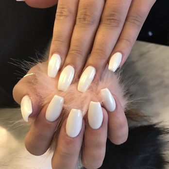 Polished Bar - White chrome acrylics - Nail Salons Near Me - Orange, California