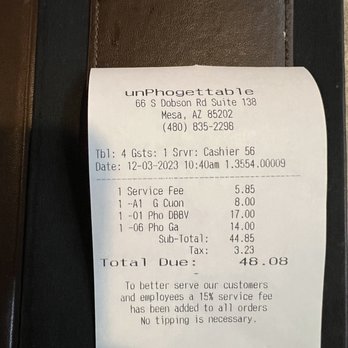 unPhogettable - a receipt on a wallet - Vietnamese Near Me - Mesa, Arizona